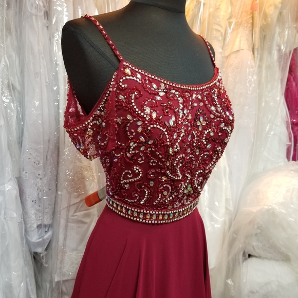 Burgundy Beaded Chiffon Gown - Picture 4 of 6